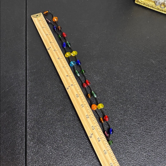 Multicolor Strung Glass Bead Necklace Colorful Long - Picture 6 of 6